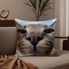 Floppa face pillow on a couch